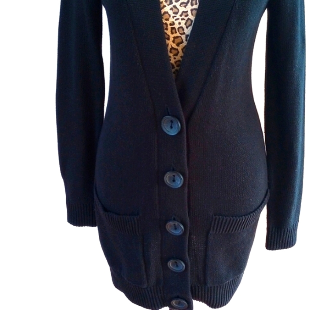 Spring+Mercer Ladies Long Cardigan Size:S Color:Black - Picture 2 of 8